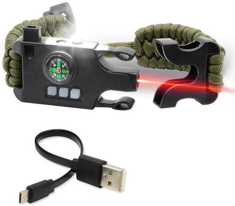 Pulsera táctica de supervivencia, Kit de equipo de emergencia con linterna láser infrarroja SOS LED, lámpara UV, brújula, silbato de rescate ► Foto 1/6