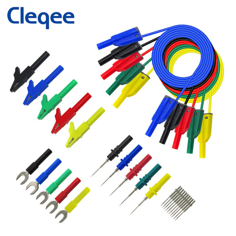 Cleqee-Kit de cables de prueba P1050B de silicona con conector Banana de 4mm, apilables, con sondas, pinza de cocodrilo, arpón tipo U para multímetro ► Foto 1/6