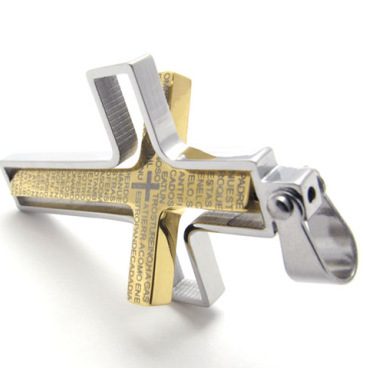 Colgante de Cruz dorada de acero y titanio para niños y chicas, collar giratorio de acero inoxidable con escritura y adorno para chicas ► Foto 1/3