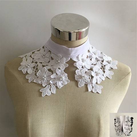Collar de encaje de flores de tres dimensiones, bordado de perlas ABS, botón de poliéster, falso, decorativo, novedad ► Foto 1/6