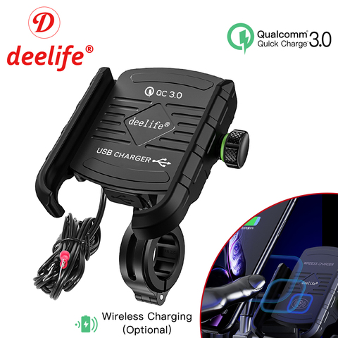 Deelife, soporte de teléfono móvil para motocicleta con cargador USB QC 3,0 para espejo de motocicleta, soporte GPS, soporte para teléfono móvil ► Foto 1/6