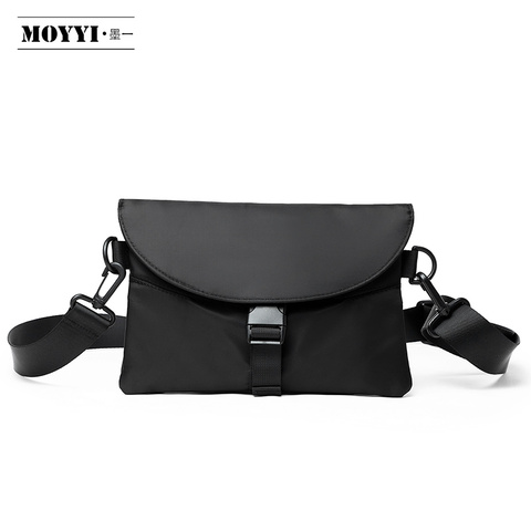 Bandolera de nailon para hombre, bolso de hombro informal resistente al agua, funcional, con cremallera, color negro ► Foto 1/6