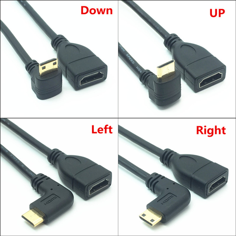 Cable HDMI 1080P Mini HDMI a HDMI Cable macho a hembra 90 grados Adaptador convertidor en ángulo recto M-F conector adaptador de extensión ► Foto 1/6