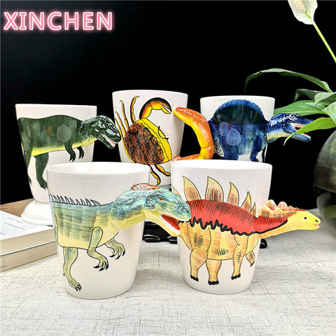 XINCHEN-taza de agua de dinosaurio de dibujos animados, taza de cerámica con diseño de animales, tiranosaurio, dragón de columna vertebral, creativa, taza de café Lianglong ► Foto 1/6