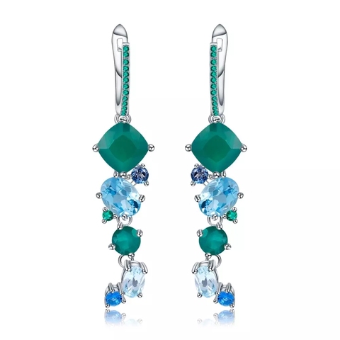 GEM'S BALLET-pendientes geométricos modernos de Plata de Ley 925 para mujer, aretes de gota de topacio de ágata verde Natural, joyería de boda ► Foto 1/6