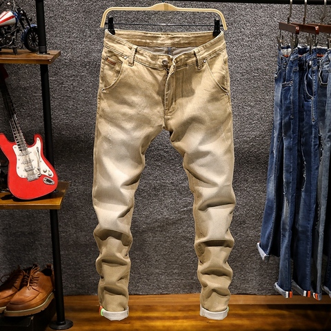 Pantalones vaqueros elásticos para hombre, Vaqueros ajustados informales a la moda, Color caqui, verde, gris, de talla grande 38-28, 2022 ► Foto 1/6