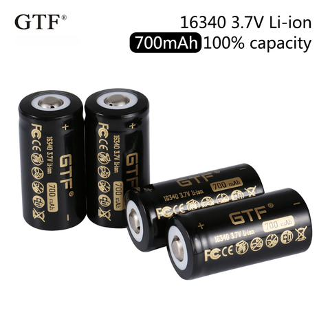 GTF 16340 Original de la batería de 3,7 V 700mAh CR123 CR123A LR123A batería recargable de Li-Ion para láser linterna LED 16340 células ► Foto 1/6
