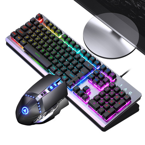 104 teclas teclado para juegos ratón Rainbow LED teclado de sensación mecánica retroiluminado teclado Pro para juegos y ratón Combo ► Foto 1/6