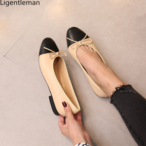 Zapatos de tacón bajo de Tweed para mujer, calzado básico con lazo de Ballet clásico empalme de dos colores, zapato grande de trabajo, 2022 ► Foto 1/6