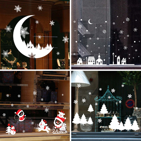 Pegatinas de Navidad de ventana, Luna, copo de nieve, pegatina de ciervo, adornos navideños para el hogar, decoración de Navidad 2022, año nuevo 2022 ► Foto 1/6