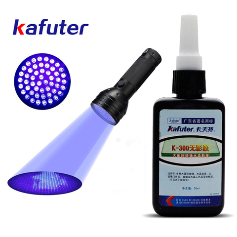 Pegamento UV Kafuter de 50ml adhesivo de curado UV K-300 cristal transparente y adhesivo de vidrio con linterna UV ► Foto 1/4