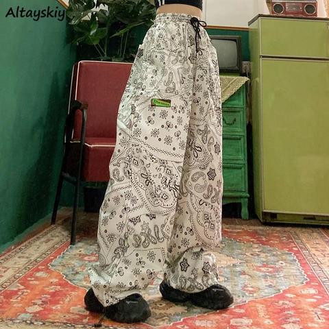 Pantalones de pierna ancha para mujer, pantalón Harajuku Chic, de cintura alta, estilo BF, adolescentes, pantalones extra grandes, ropa de calle informal con estampado Preppy para mujer ► Foto 1/6