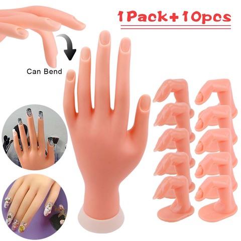 Mano de plástico suave Flexible + dedos falsos para práctica de manicura, Gel acrílico UV, modelo de herramientas de manicura, 5/10 Uds. ► Foto 1/6