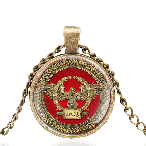 Colgante Vintage con diseño de Imperio Romano SPQR para hombre y mujer, joya de cúpula de cristal de bronce, collar, joyería, accesorios, regalos ► Foto 1/6