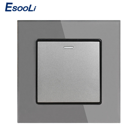 Esooli-Panel de cristal templado blanco de lujo, 1 Banda, 1 vía, luz botón interruptor de pared, encendido/apagado, 16A, CA 250V ► Foto 1/6