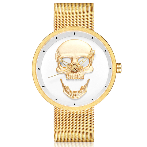 Reloj de cuarzo con calavera para hombre y mujer, Reloj de pulsera de acero inoxidable, grabado, Masculino ► Foto 1/6