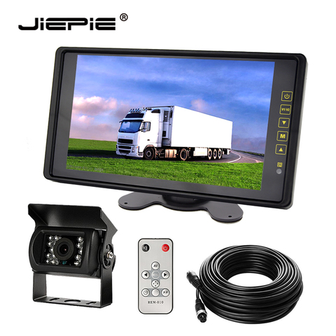 JIEPIE-sistema de cámara de visión trasera, monitor de espejo retrovisor de 9 pulgadas con IR, impermeable, Kit de cámara de visión trasera para remolque, camiones y autobuses ► Foto 1/6