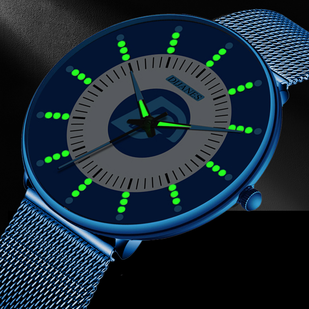 Reloj minimalista de cuarzo para hombre, cronógrafo ultradelgado clásico, luminoso, con correa de malla de acero inoxidable, 2022 ► Foto 1/6