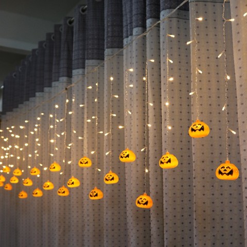 Tira de luces LED de calabaza para Halloween, cortina de luces de 3,5 M, 5M, AC220V, naranja, decoración navideña para jardín y exteriores ► Foto 1/6