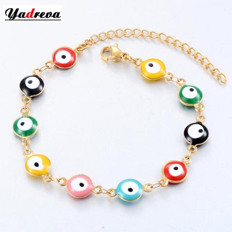 Pulsera de acero inoxidable para hombre y mujer, brazalete de cuentas esmaltadas de ojo malvado en 7 colores, joyería, regalos, 6mm de ancho, 18cm + 3cm de longitud ► Foto 1/6