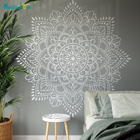 Arte de vinilo de Mandala para pared, calcomanía de meditación y yoga para estudio, decoración grande de flores para dormitorio, sala de estar, papel tapiz, BA699-1 ► Foto 1/6