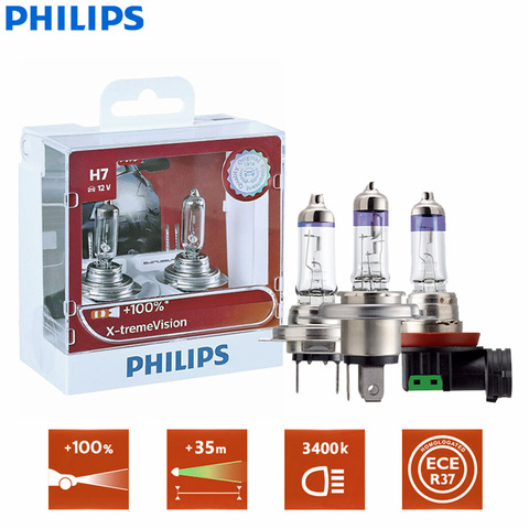 Lámpara halógena para coche Philips x-treme Vision H1 H4 H7 H11 9003 9005 9006 HB2 HB3 HB4 XV 12V + 100%, más luz brillante ► Foto 1/6