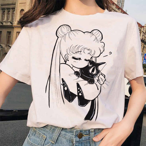 Camiseta divertida de Sailor Moon para mujer, ropa informal Harajuku de los 90, camiseta bonita de estética para mujer, camisetas Kawaii ► Foto 1/5