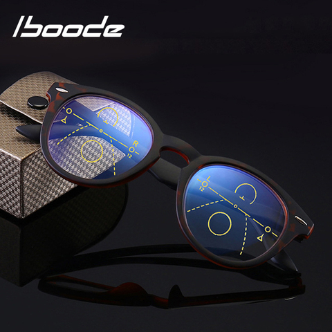 Iboode, gafas de lectura graduales multifocales, gafas para presbicia antiluz azul para hombres y mujeres, gafas redondas Retro Unisex + 1,0to3. 0 ► Foto 1/6