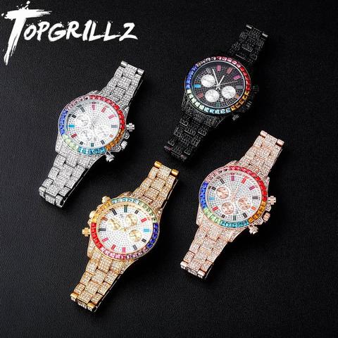 TOPGRILLZ-reloj de cuarzo y Circonia cúbica, cronógrafo de acero inoxidable, estilo HIP HOP, Micro pavé, 2022 ► Foto 1/6