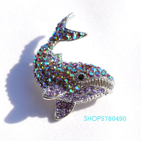 Broche de ballena con diamantes de imitación para mujer, Pin de pecho de Animal Chapado en rodio, accesorios de vestido de fiesta, corpiño, adornos, joyería ► Foto 1/6