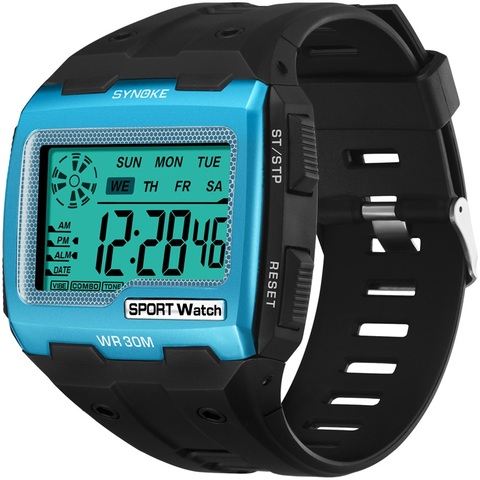 SYNOKE, relojes digitales para hombre, esfera grande y cuadrado, alarma, semana, resistente a los golpes, repetidor, cronógrafo multifuncional, reloj deportivo Digital ► Foto 1/6