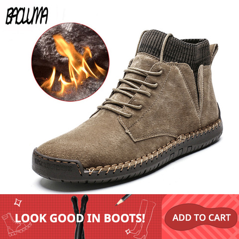 Botas de nieve de marca para hombre, botas de nieve masculinas cálidas de felpa, antideslizantes, impermeables, zapatos de trabajo de otoño, gran oferta ► Foto 1/6