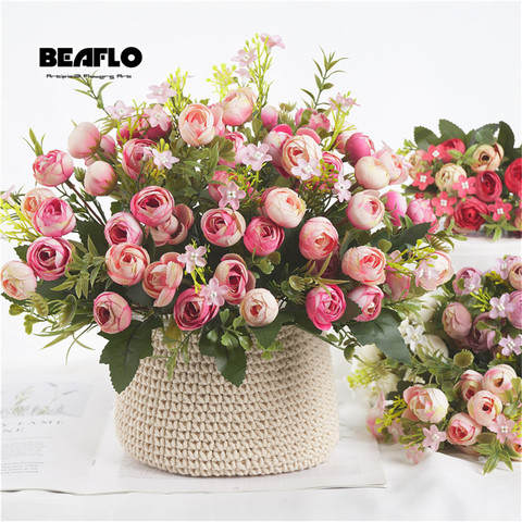 Ramo de flores artificiales de 13 cabezas, flor de té rosa, flor de seda Artificial para decoración de hogar, jardín y boda, 1 unidad ► Foto 1/6