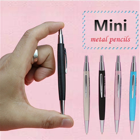 Lindo Mini lápiz de Metal 0,7/0,5mm negro amarillo rosa azul corto estudiante escritura lápiz mecánico automático con 30 Uds Recargas ► Foto 1/6