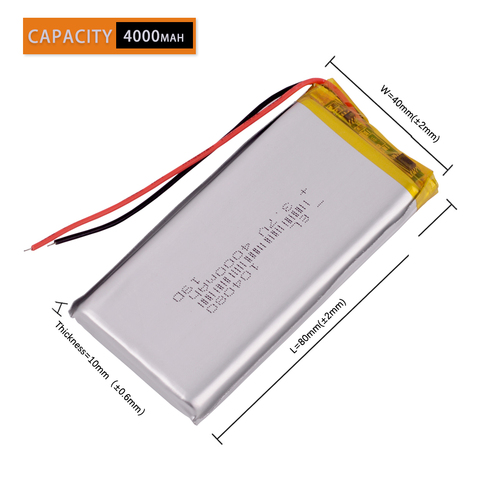 Pilas recargables de polímero de litio, 3,7 V, 4000mAh, 104080, para colorfly c10, libros electrónicos, banco de energía, tableta, PC, DVD ► Foto 1/6