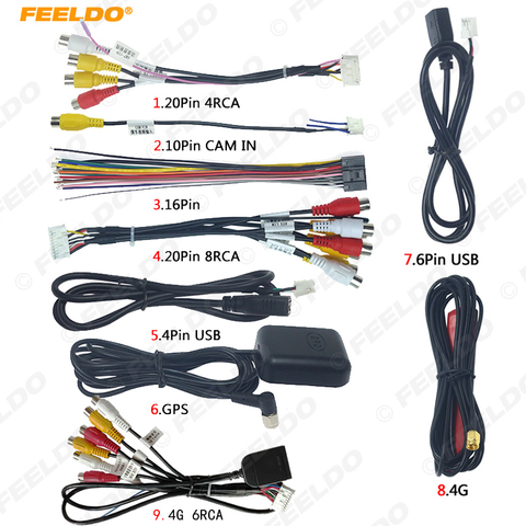 Unidad Principal de coche FEELDO, Kits de arnés de cables estéreo compatibles con XY AUTO Android, interfaz de solución RCA, cable USB de Audio y video ► Foto 1/6