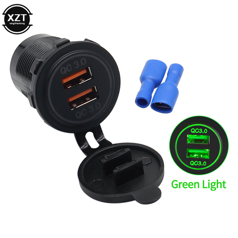 Toma de Corriente Dual QC 3,0 para coche, Cargador rápido, doble USB, DC12V-24V para vehículo, resistente al agua, 2 puertos de carga para iPhone y Android ► Foto 1/6