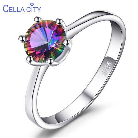 Cellacity-anillo de compromiso de plata 925 con arco iris místico Topacio, joyería de piedras preciosas, 925 anillos de plata esterlina ► Foto 1/6