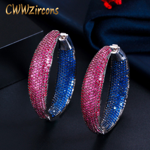 CWWZircons lujo circonita cúbica completa Pave gran círculo redondo pendiente de aro joyería para fiesta de compromiso regalo para las mujeres Brincos CZ807 ► Foto 1/6