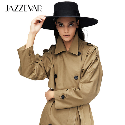 JAZZEVAR 2022 nueva llegada otoño trench abrigo de algodón de las mujeres lavado largo doble-breasted trinchera ropa suelta de alta calidad 9013-1 ► Foto 1/6