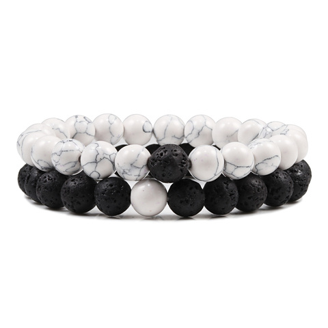 Brazalete de distancia para parejas de hombres y mujeres de 8mm, negro, blanco Lava, hilo de perlas de piedra Natural, Pulseras, brazaletes, joyería de amistad, Pulseras ► Foto 1/6