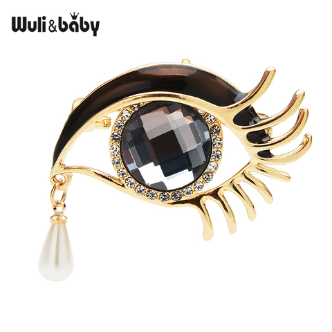 Wuli & baby-broches de ojos de cristal con gotas para mujer, esmalte de diamantes de imitación, Ojos de 2 colores, broche informal de oficina, regalos ► Foto 1/4