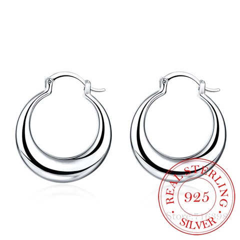 Personalidad hipérbole 100% Plata de Ley 925 Simple liso Luna, Pendientes de aro grandes para las mujeres de plata-joyería de Pendientes de botón Pendientes ► Foto 1/6