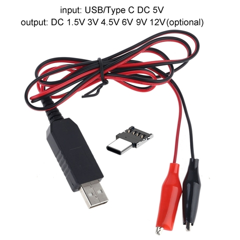 De tipo C USB a 1,5 V 3V 4,5 V 6V 9V 12V Cable de alimentación AA, AAA, C, D tamaño Eliminador de batería para la luz LED Walkie Talkie ► Foto 1/6