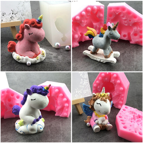 Molde de silicona 3D con forma de unicornio para galletas, cubo de hielo, caramelo bombón pastel, moldes de magdalenas, bandeja de horno molde de jabón, herramientas de pastelería ► Foto 1/6