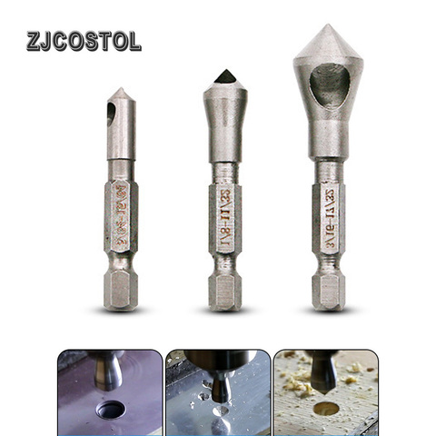 ZJCOSTOL 3 unids/lote 90 grados Countersink Bit de desbarbado brocas Tapper agujero cortador de madera de plástico de Metal chaflán conjunto ► Foto 1/6