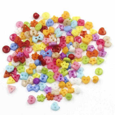 250 Uds Mini botones de plástico para muñecos suaves, juguetes ropa 6mm surtidos colores corazón cuadrado flor arco estrellas ► Foto 1/6