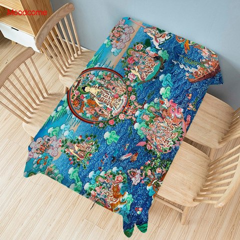 Tangka-tapiz de pared grande impermeable para decoración del hogar, mantel de arte con diseño de Buda de lino y algodón, Sakyamuni arte budista, azul ► Foto 1/6