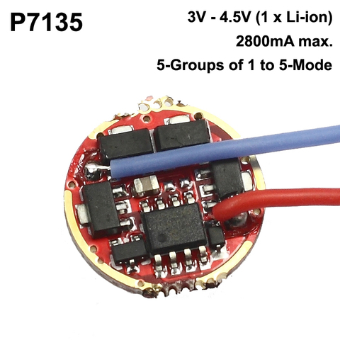 Placa controladora de linterna, 1 unidad, P7135, 17mm, 1 celda, 2800mA, 5 grupos de 1 a 5 modos ► Foto 1/3