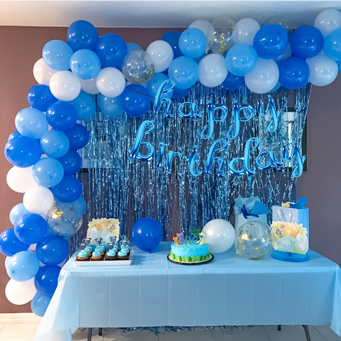 WEIGAO azul tema adornos de feliz cumpleaños globos de letras de papel aluminio guirnaldas globo de arco para niño Primer cumpleaños decoración de ducha de bebé ► Foto 1/6